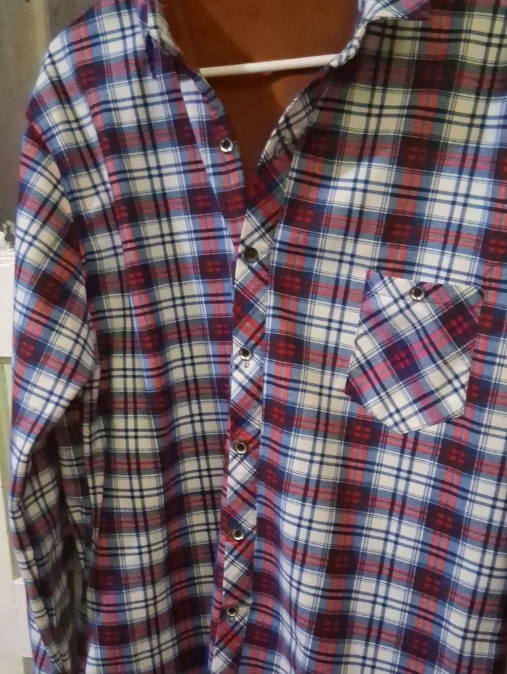 Men's Red and Blue Plaid Button-Up Shirt